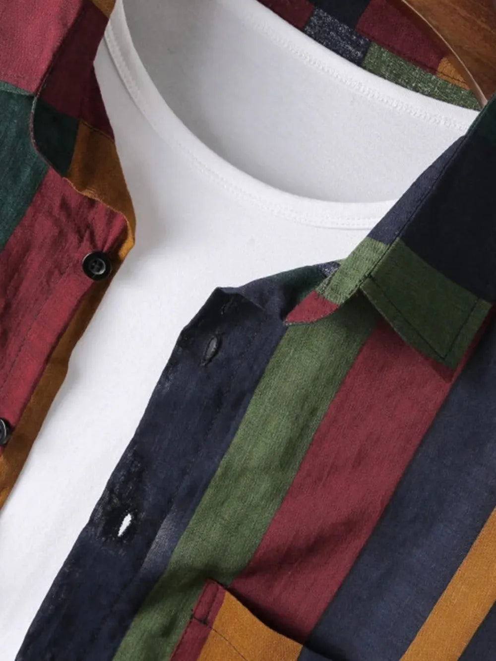 TEEK - Army Green Mens Contrast Striped Button Down Shirt TOPS TEEK Trend