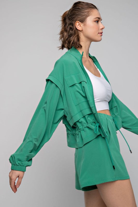 TEEK - Crinkle Woven Cropped Jacket SET TEEK FG Green S 