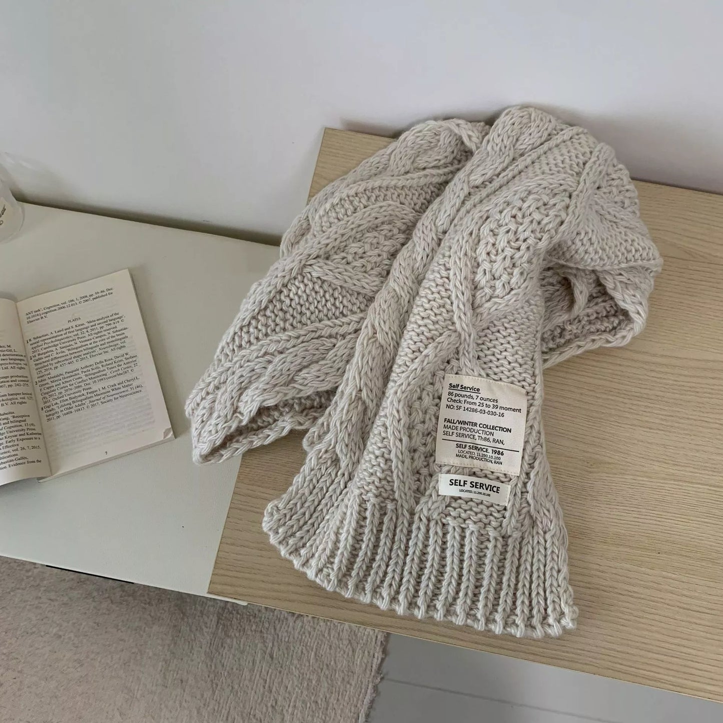 Chunky Cable Knit Scarf Trendsi Beige One Size
