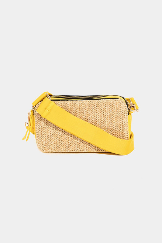 TEEK - Zipped Straw Contrast Crossbody Bag BAG TEEK Trend Yellow  