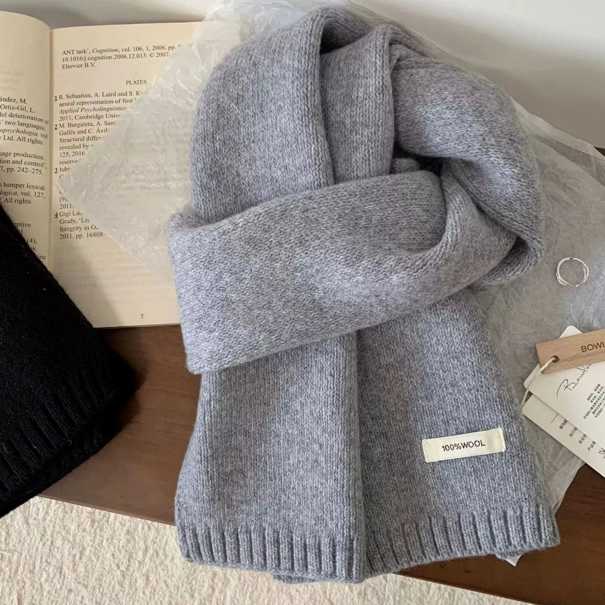Warm Knitted Scarf Trendsi Gray One Size