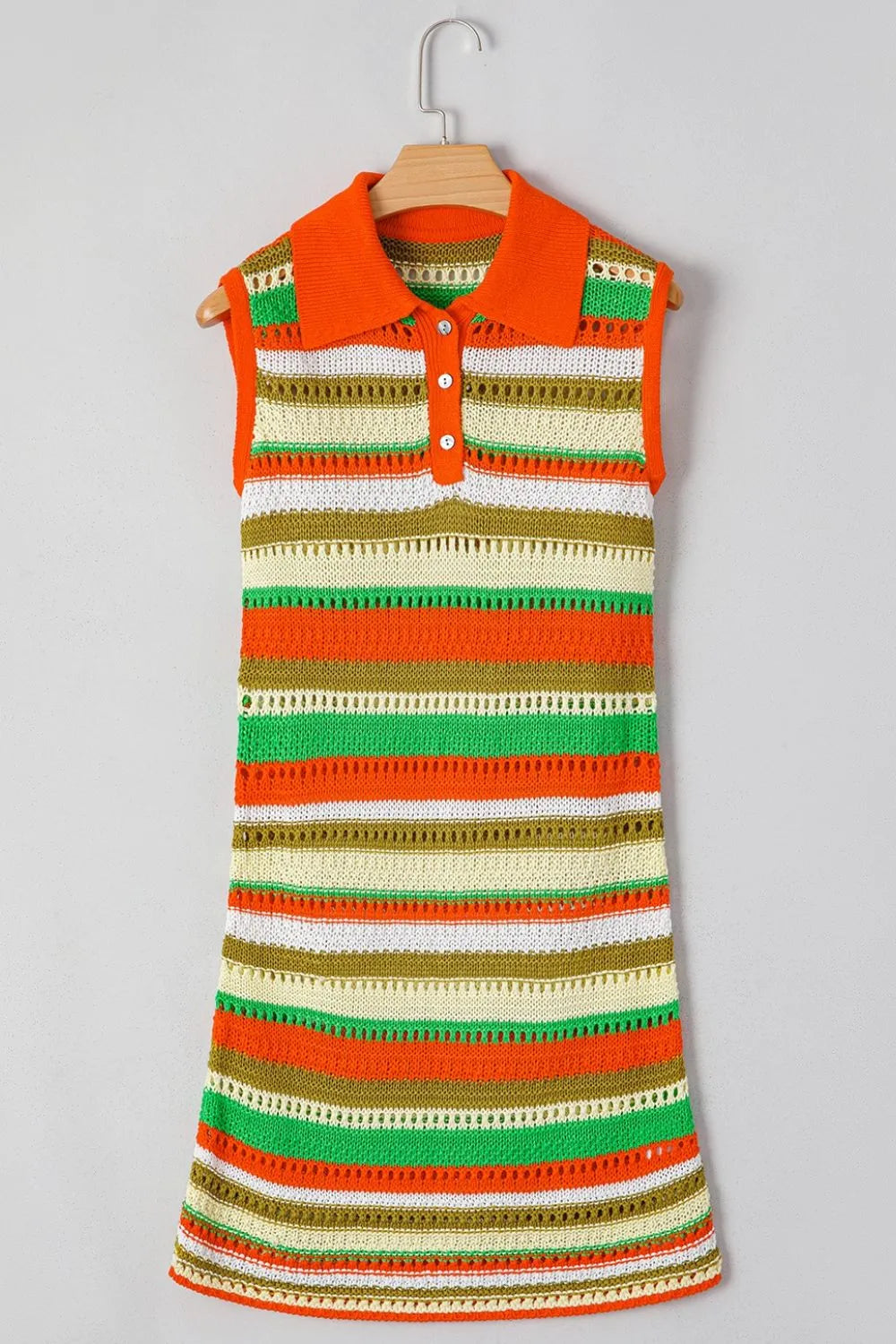 TEEK - Openwork Striped Sleeveless Sweater Dress DRESS TEEK Trend