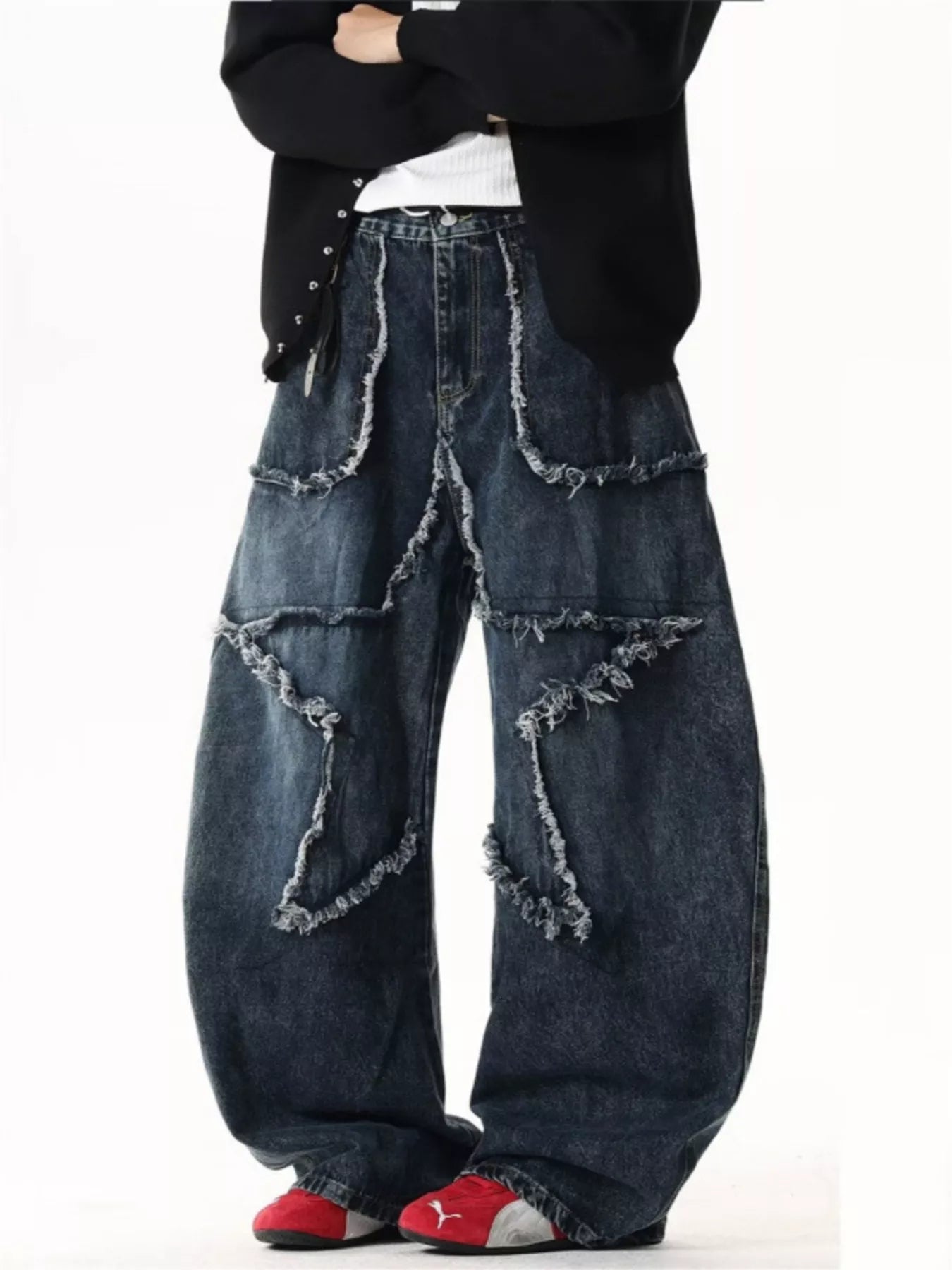Men's Full Size Star Patchwork Wide Leg Jeans Plus Size Trendsi