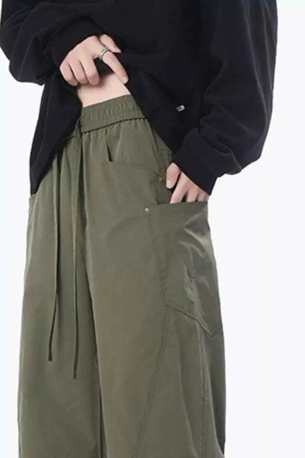 TEEK - Mens Full Size Relaxed Fit Drawstring Cargo Pants Plus Size PANTS TEEK Trend