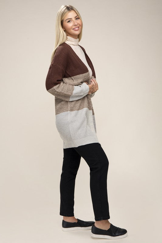 TEEK - Brown Color Block Open Front Cardigan SWEATER TEEK FG   