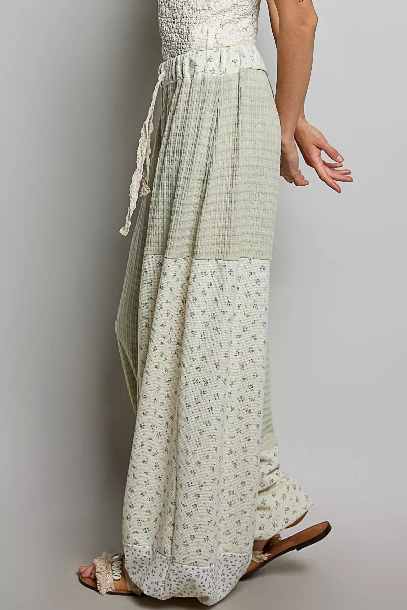 POL Patchwork Mixed Knit Wide Leg Pants Trendsi
