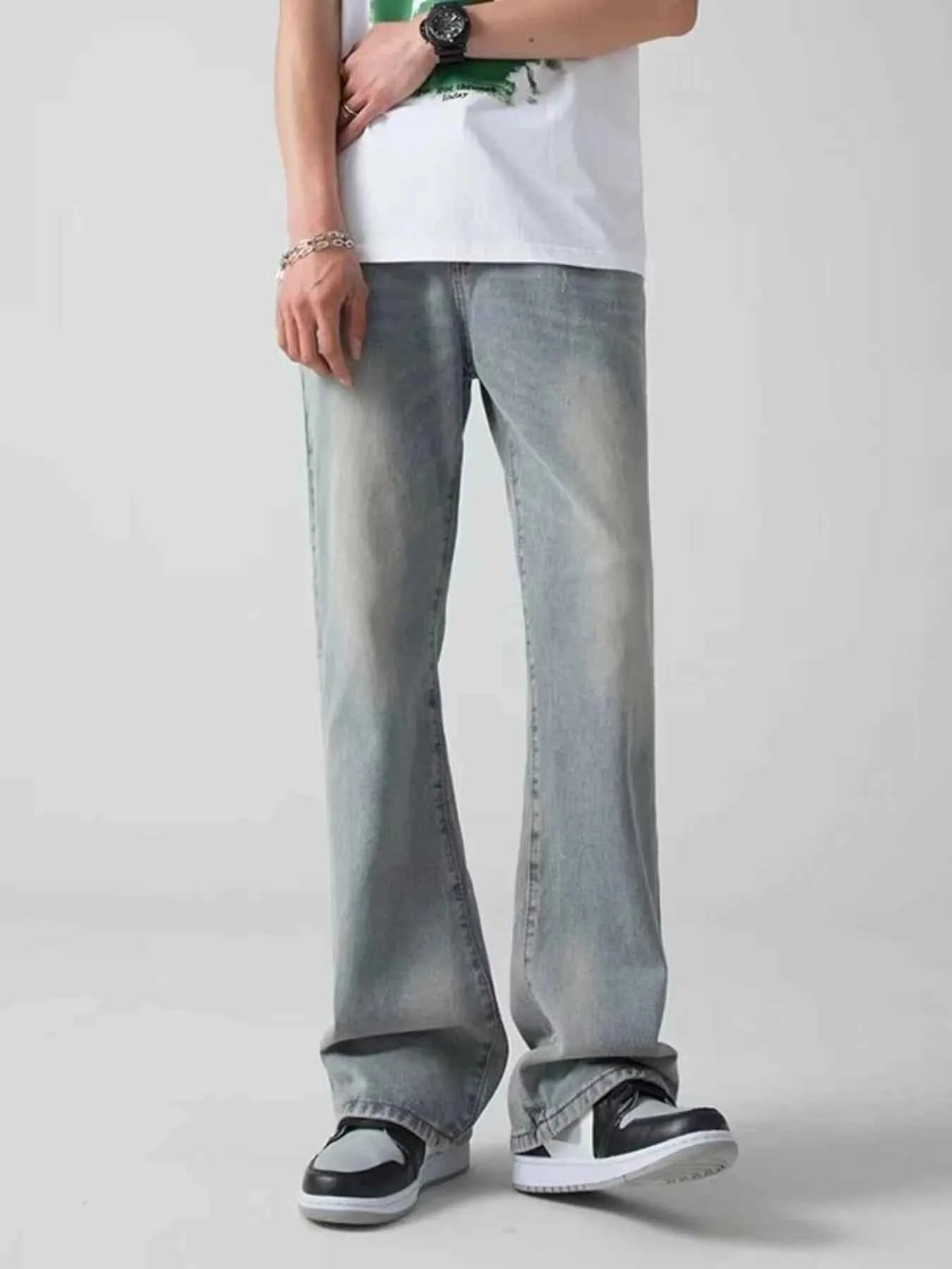 TEEK - Mens Plus Size Vintage Wash Wide Leg Jeans JEANS TEEK Trend Light Blue M