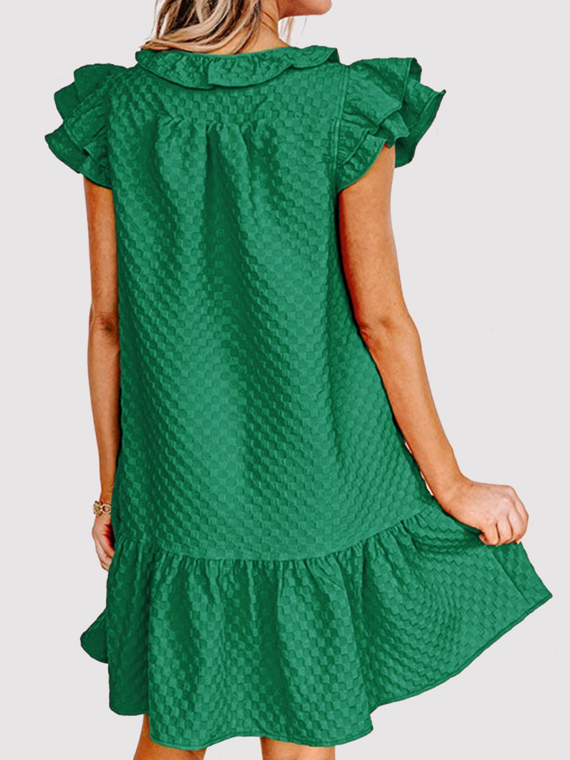 TEEK - Green Text Me Ruffled Tie Neck Dress DRESS TEEK Trend   