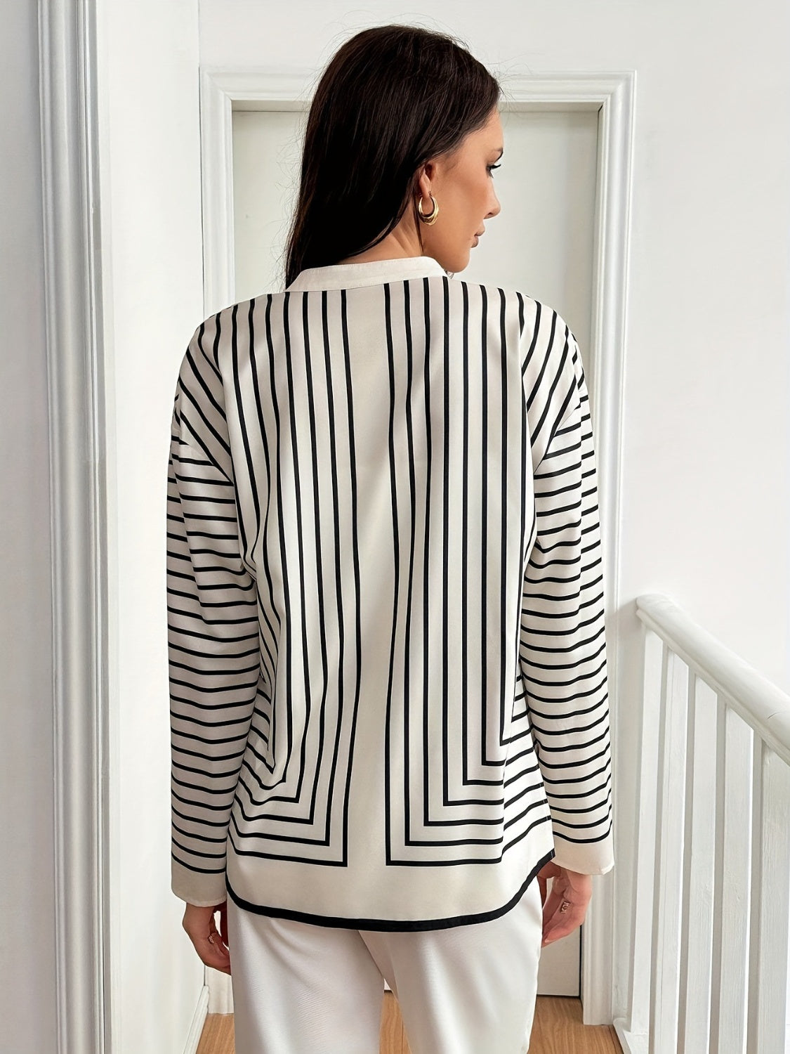 Striped Mock Neck Long Sleeve Shirt TEEK Trend