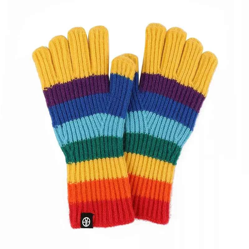 TEEK - Rainbow Striped Knitted Gloves GLOVES TEEK Trend Gold One Size