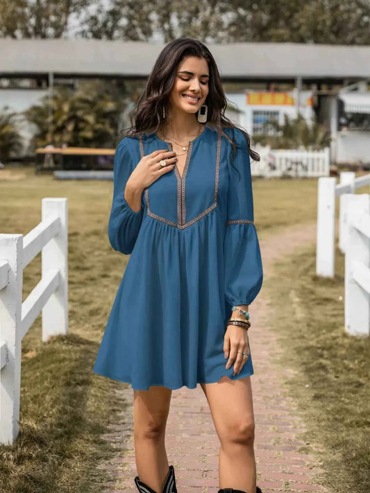 TEEK - Notched Balloon Sleeve Mini Dress TEEK Trend