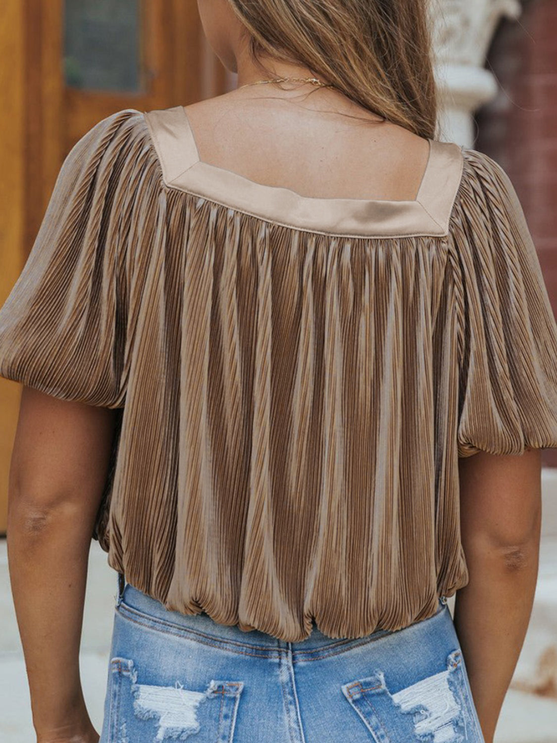 TEEK - Coffee Brown Square Neck Puff Sleeve Top TOPS TEEK Trend   