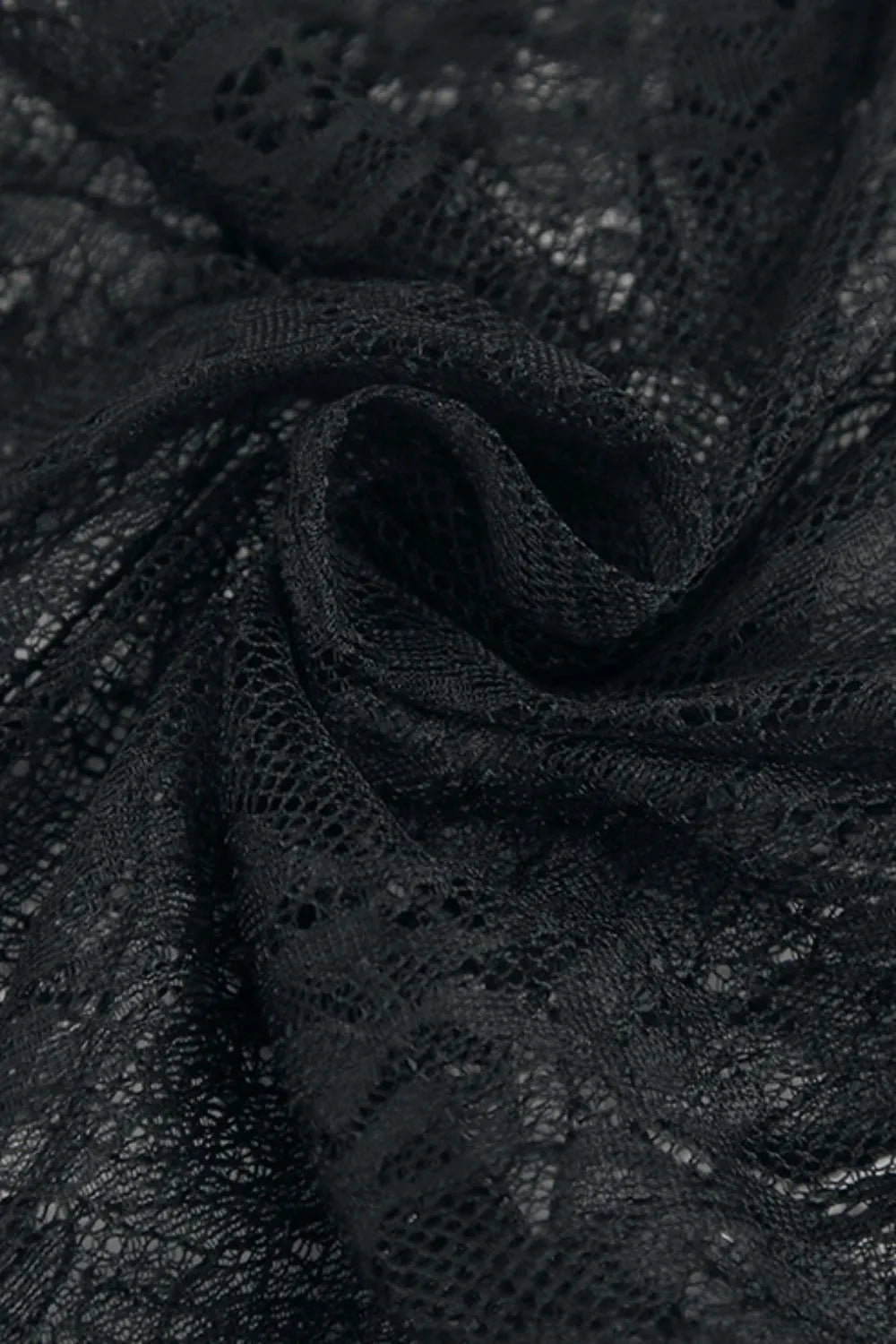 TEEK - Black Fringe Round Neck Long Sleeve Lace Sheer Top TOPS TEEK Trend