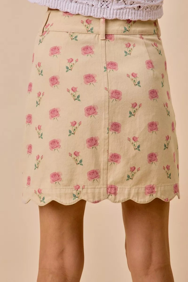 TEEK - Floral Rose Print Cotton Twill Scallop Mini Skirt SKIRT TEEK Trend