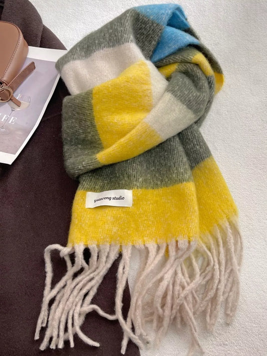 TEEK - Soft Plaid Tassel Warm Scarf SCARF TEEK Trend Yellow One Size