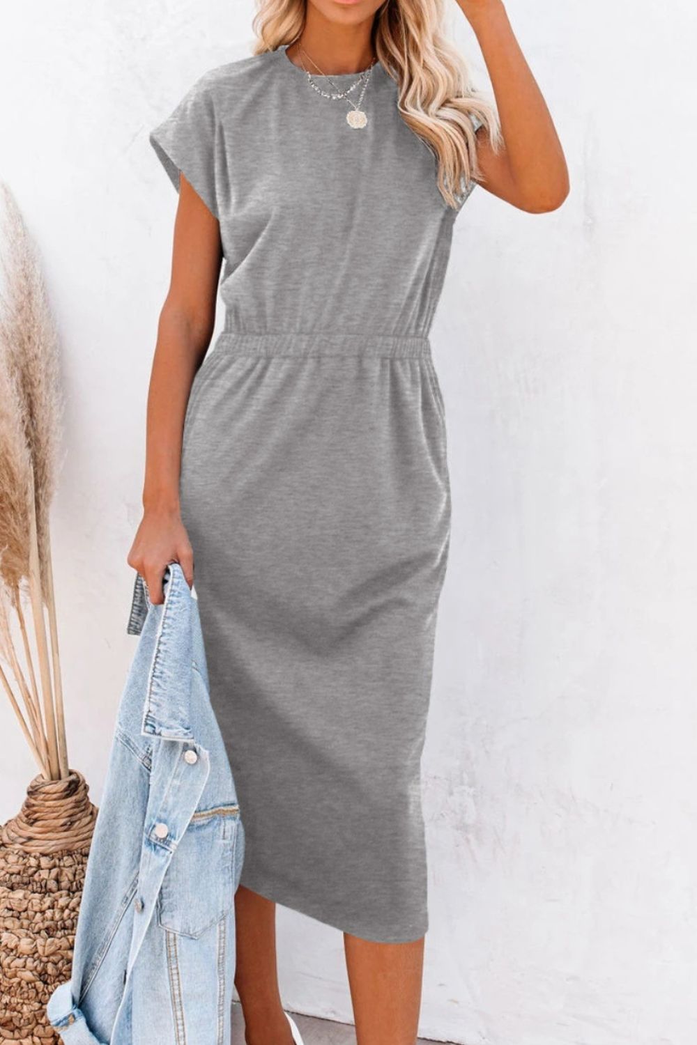 TEEK - Heather Grey Pocketed Cap Sleeve Dress DRESS TEEK Trend   