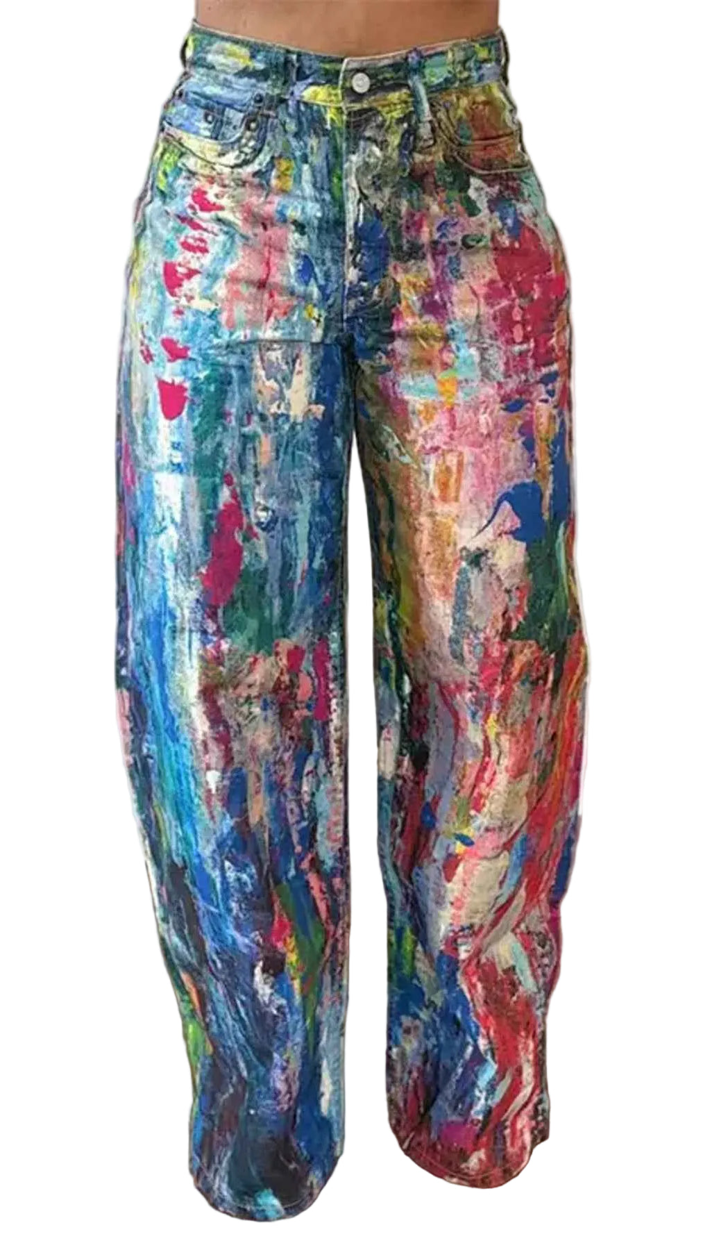 Painted Wide Leg Pants Trendsi Cerulean S