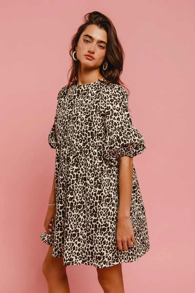 TEEK - Off White Leopard Back Contrast Tie Denim Dress DRESS TEEK Trend