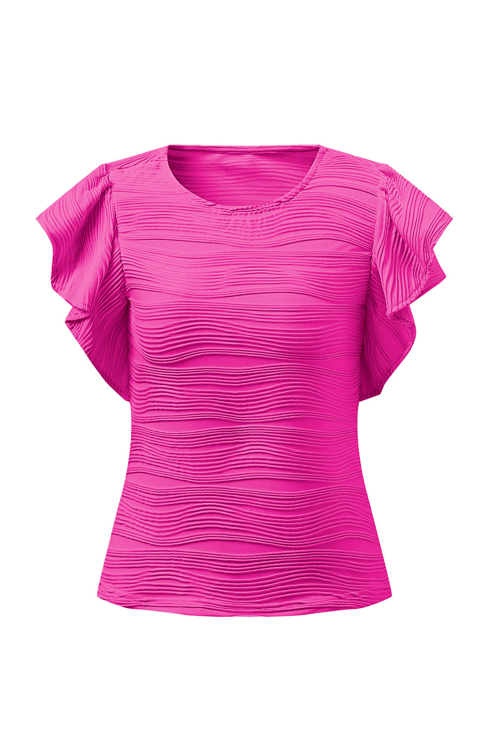 TEEK - Textured Round Neck Cap Sleeve Top TOPS TEEK Trend Hot Pink S 