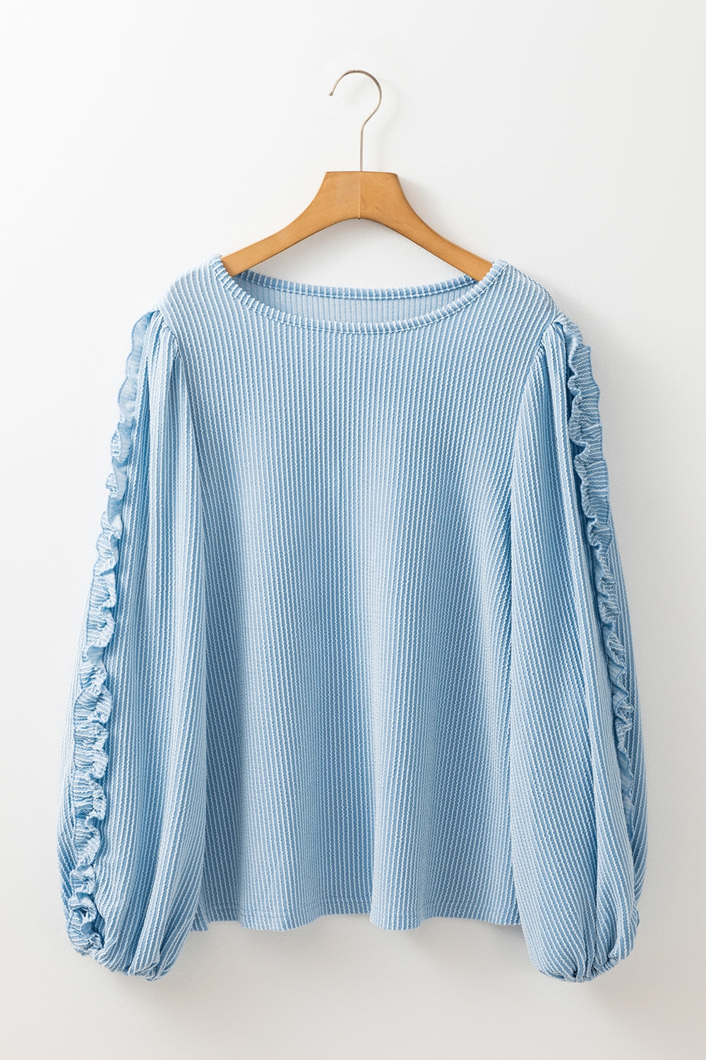 TEEK - Pastel Blue Frill Texture Long Sleeve Sweatshirt TEEK Trend