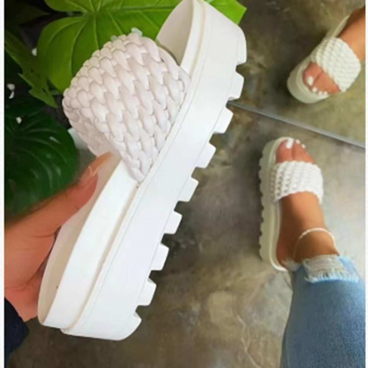 TEEK - Open Toe Weaved Platform Sandals SHOES TEEK Trend White 4 