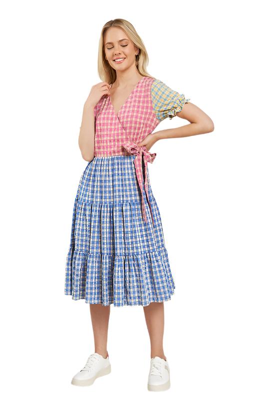 TEEK - PLUS SIZE MULTICOLOR BLOCK GINGHAM DRESS DRESS TEEK FG   