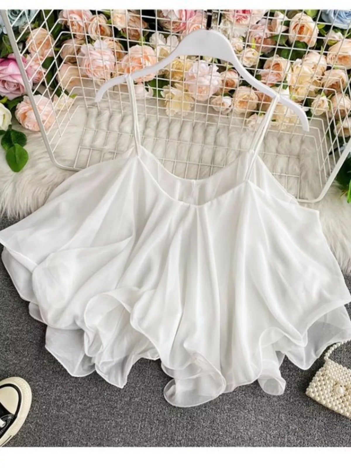 Ruffled Flowy Cami Trendsi White One Size