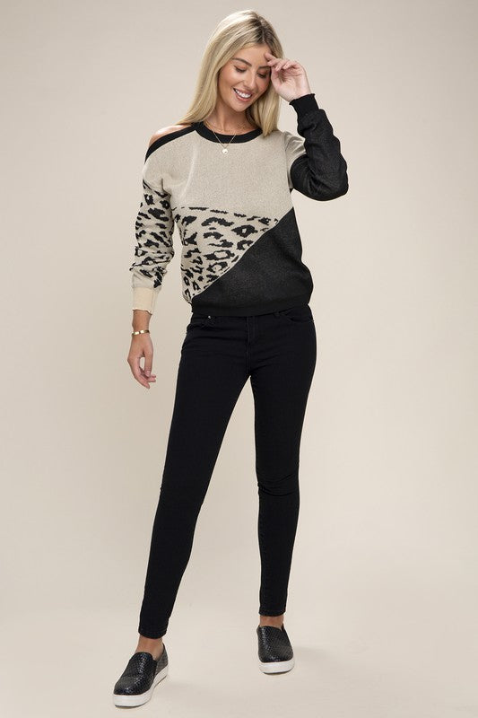 TEEK - Leopard Print Color Block Sweater TOPS TEEK FG S  