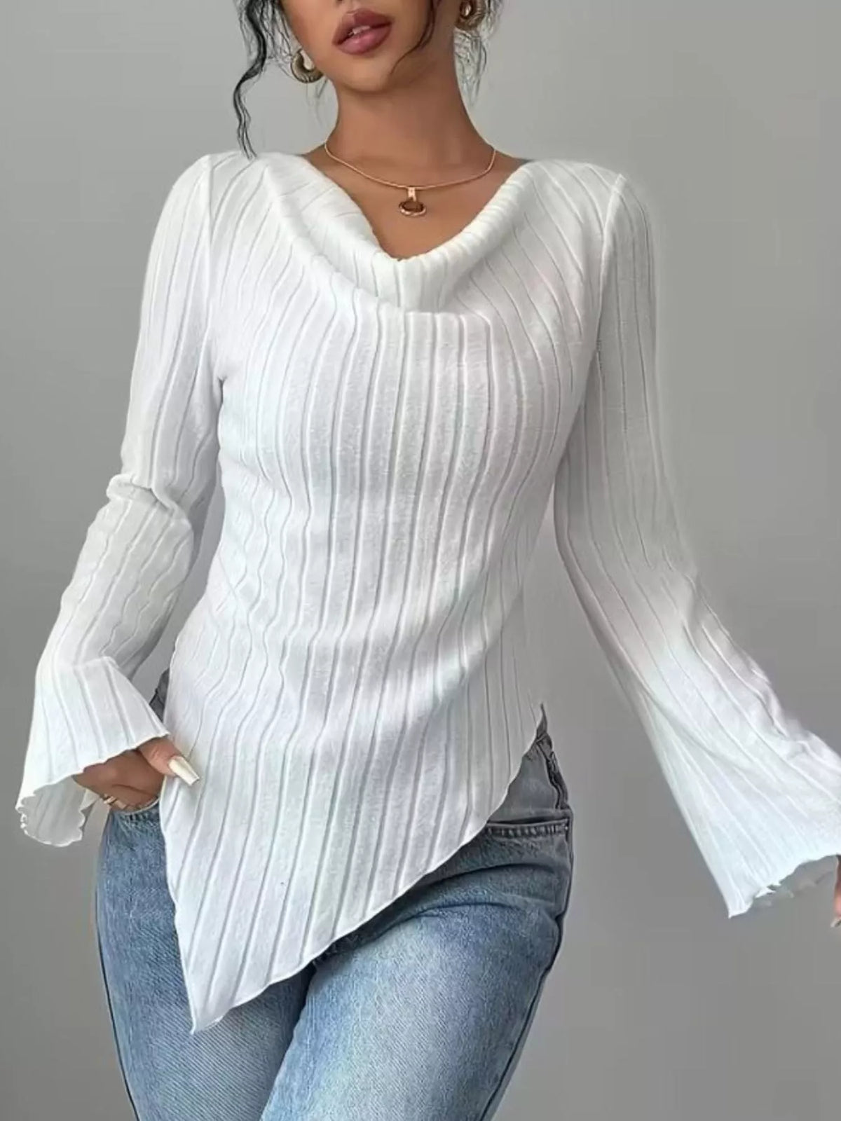 TEEK - Cowl Neck Ribbed Knit Top TOPS TEEK Trend
