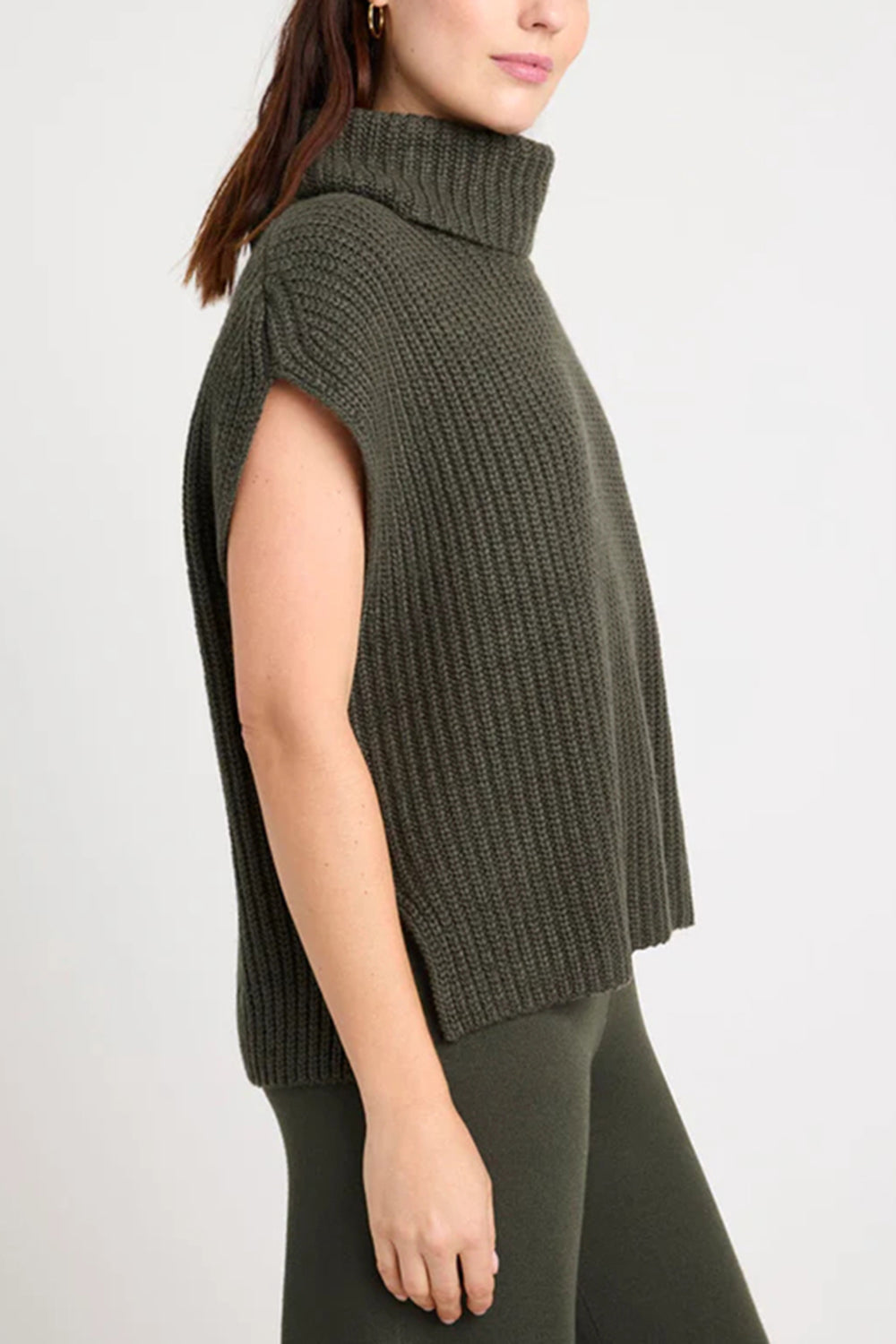 TEEK - Slit Turtleneck Cap Sleeve Sweater TOPS TEEK Trend