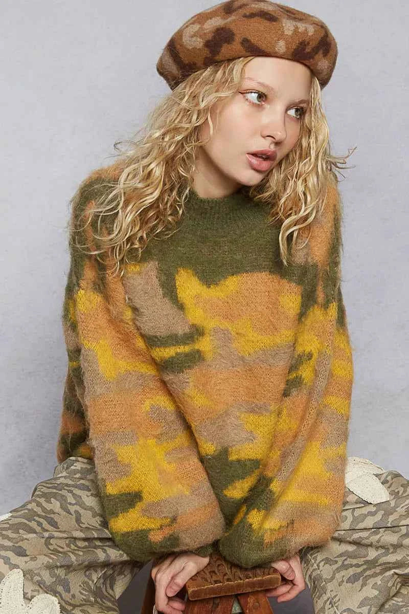 TEEK - Mock Neck Abstract Colorblock Pattern Sweater TOPS TEEK Trend
