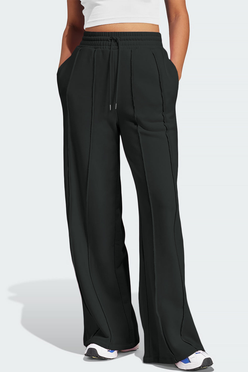 TEEK - Drawstring Wide Leg Active Pants PANTS TEEK Trend Black S 