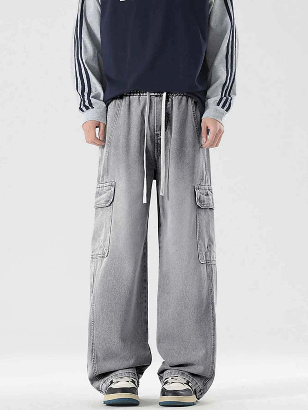 Men's Full Size Wash Wide Leg Cargo Jeans Plus Size Trendsi