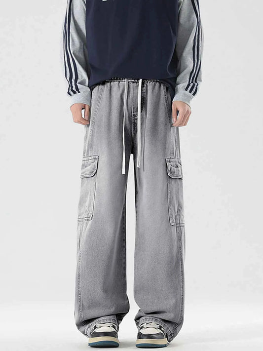Men's Full Size Wash Wide Leg Cargo Jeans Plus Size Trendsi