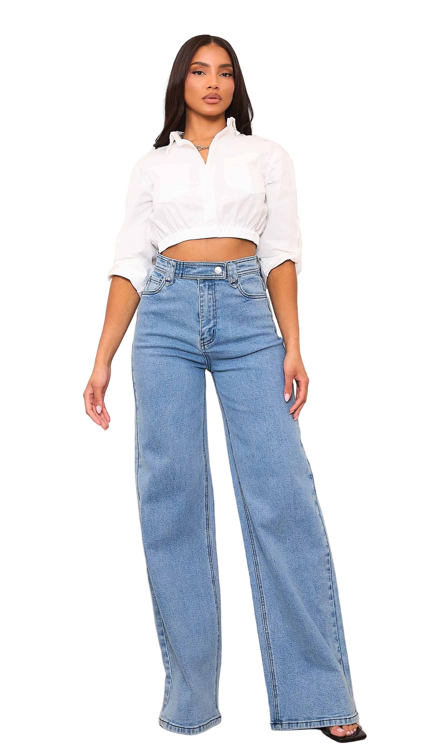 TEEK - High-Rise Wide Leg Jeans With Waist Snap Button JEANS TEEK RRRB