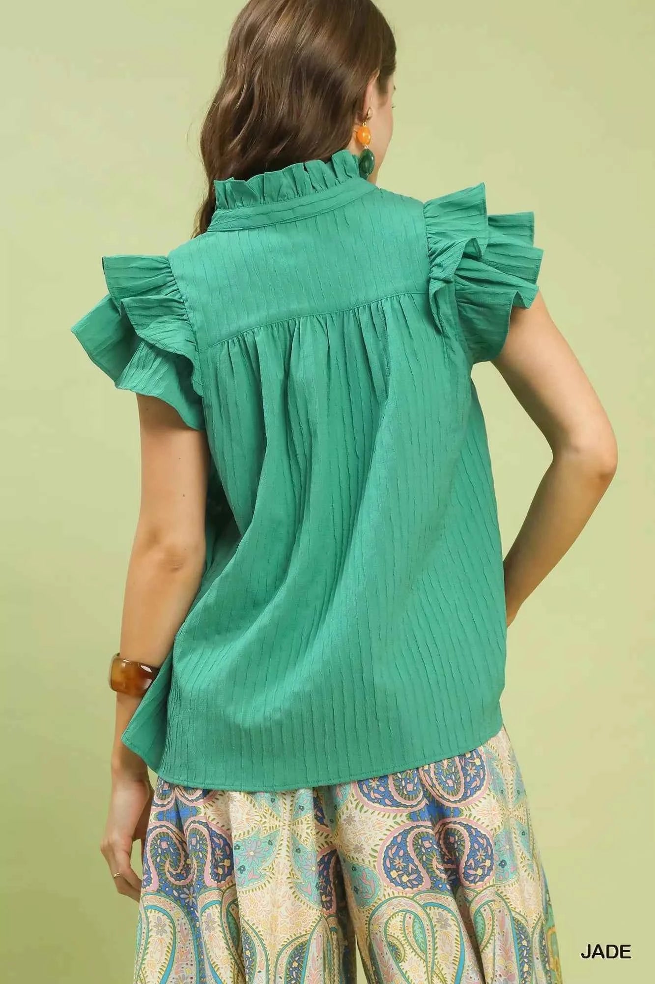 TEEK - Ruffle Sleeve Textured Babydoll Blouse TOPS TEEK Trend