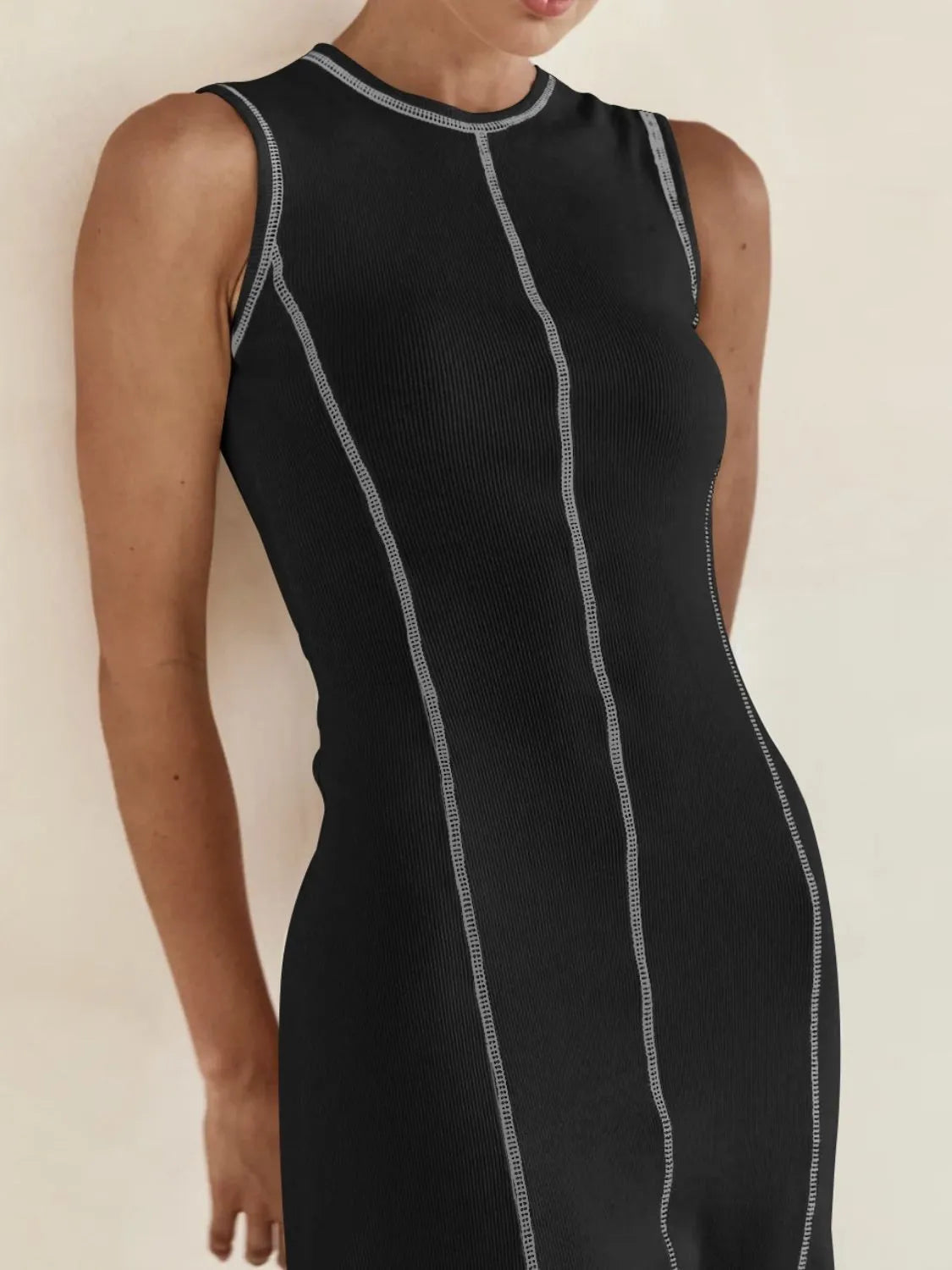 TEEK - Contrast Stitching Round Neck Sleeveless Dress DRESS TEEK Trend