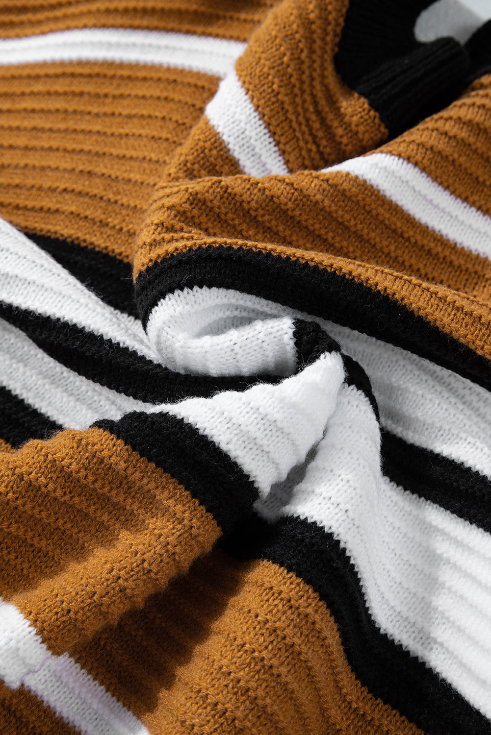 TEEK - Brown Contrast Stripes V Neck Long Sleeve Sweater TOPS TEEK Trend