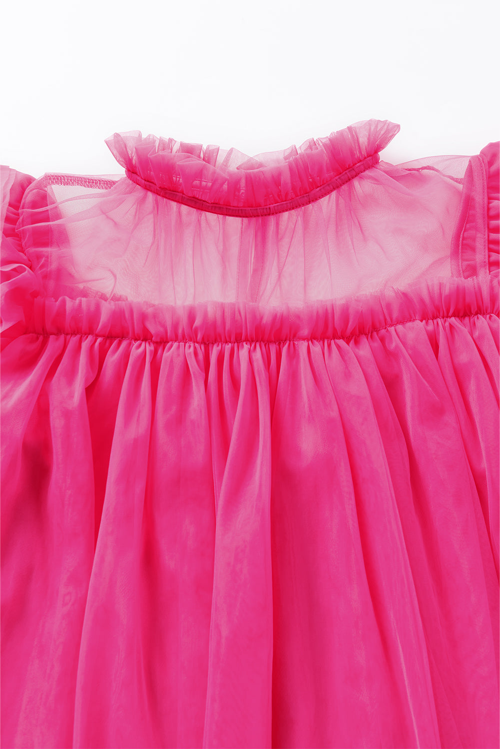 TEEK - Hot Pink Frill Mock Neck Cap Sleeve Blouse TOPS TEEK Trend   