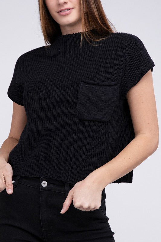 TEEK - Mock Neck Short Sleeve Cropped Sweater SWEATER TEEK FG BLACK S 