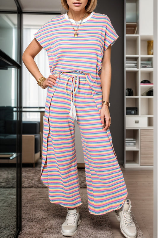 TEEK - Striped Top Tassel Drawstring Pants Set SET TEEK Trend Multicolor S 