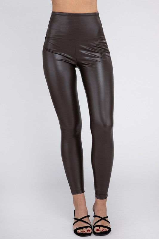 TEEK - High Rise Faux Leather Leggings PANTS TEEK FG CHOCOLATE S 