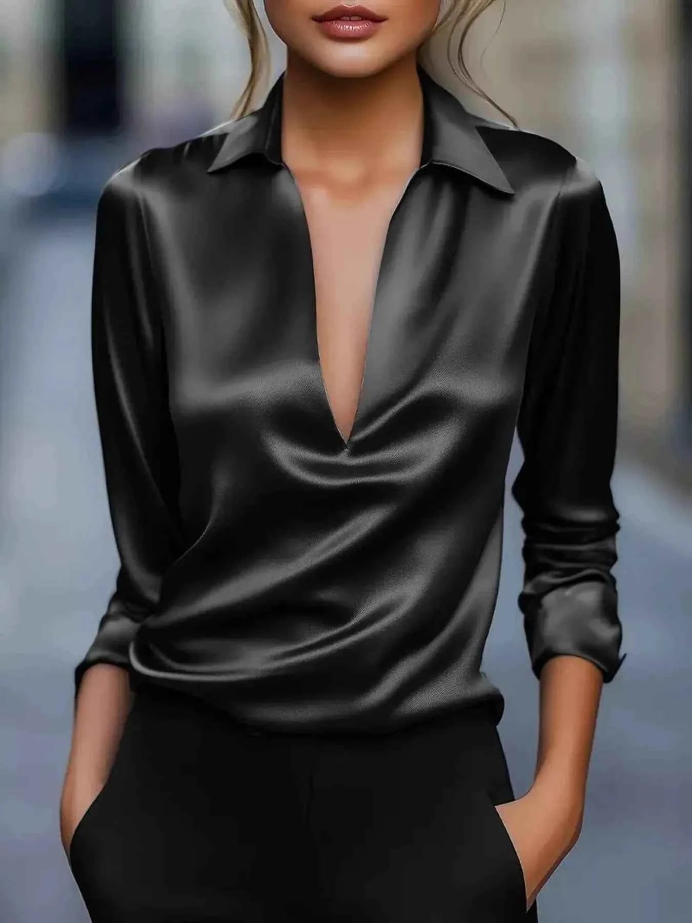TEEK - Elegant Deep V Long Sleeve Blouse TOPS TEEK Trend Black S