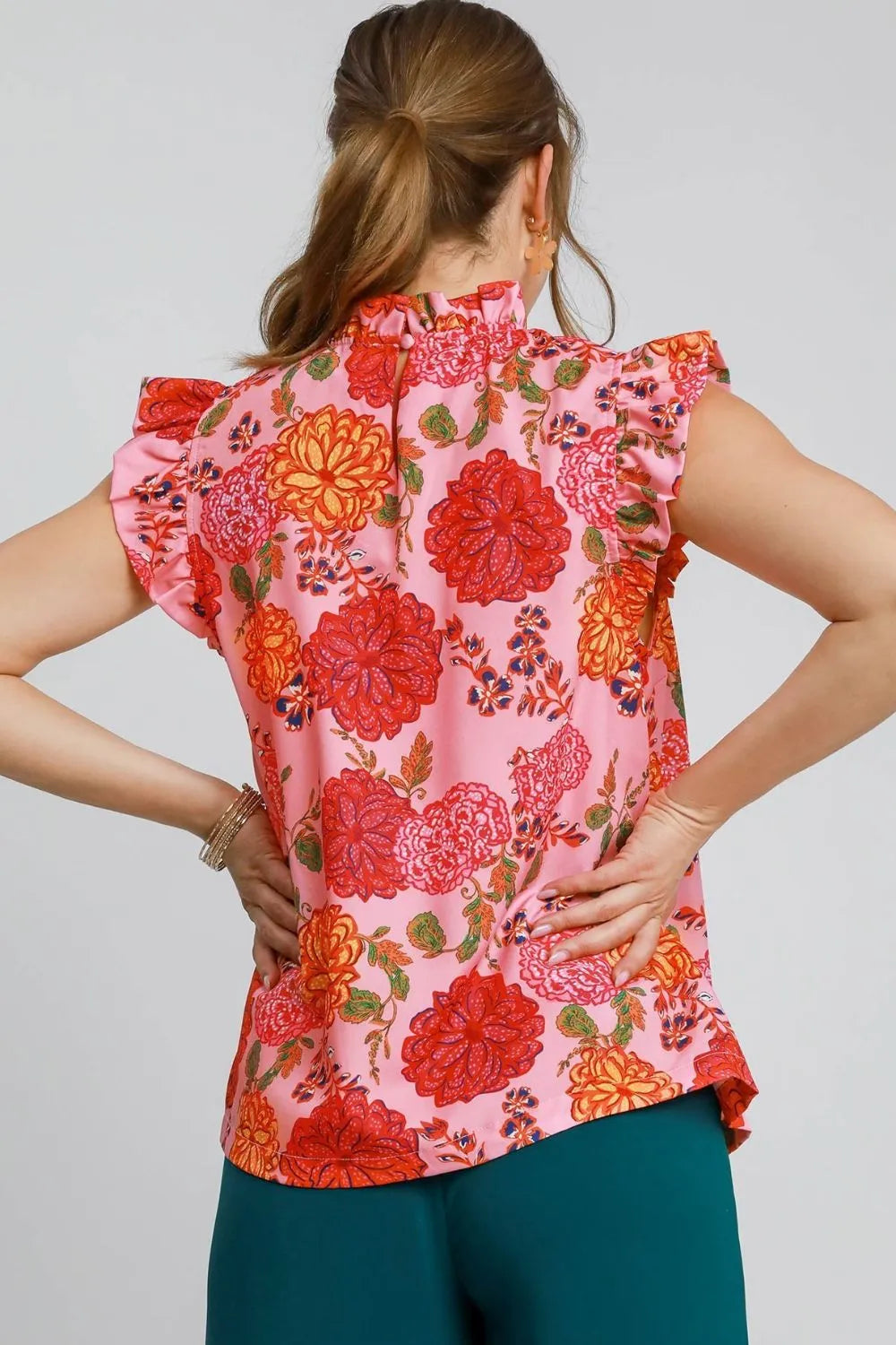 TEEK - Pink Mix Floral Print Ruffled Cap Sleeve Blouse TOPS TEEK Trend