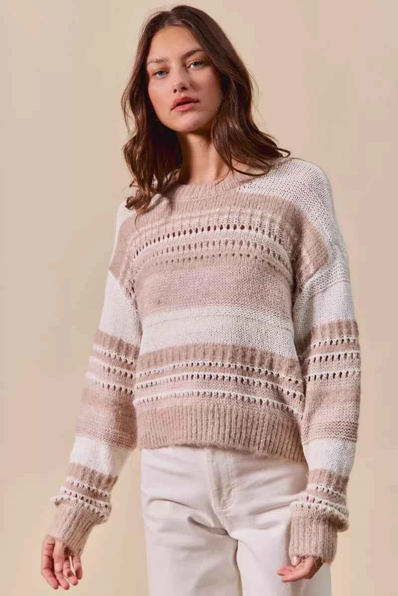 SO ME Variegated Stripe Textured Loose Fit Sweater Trendsi