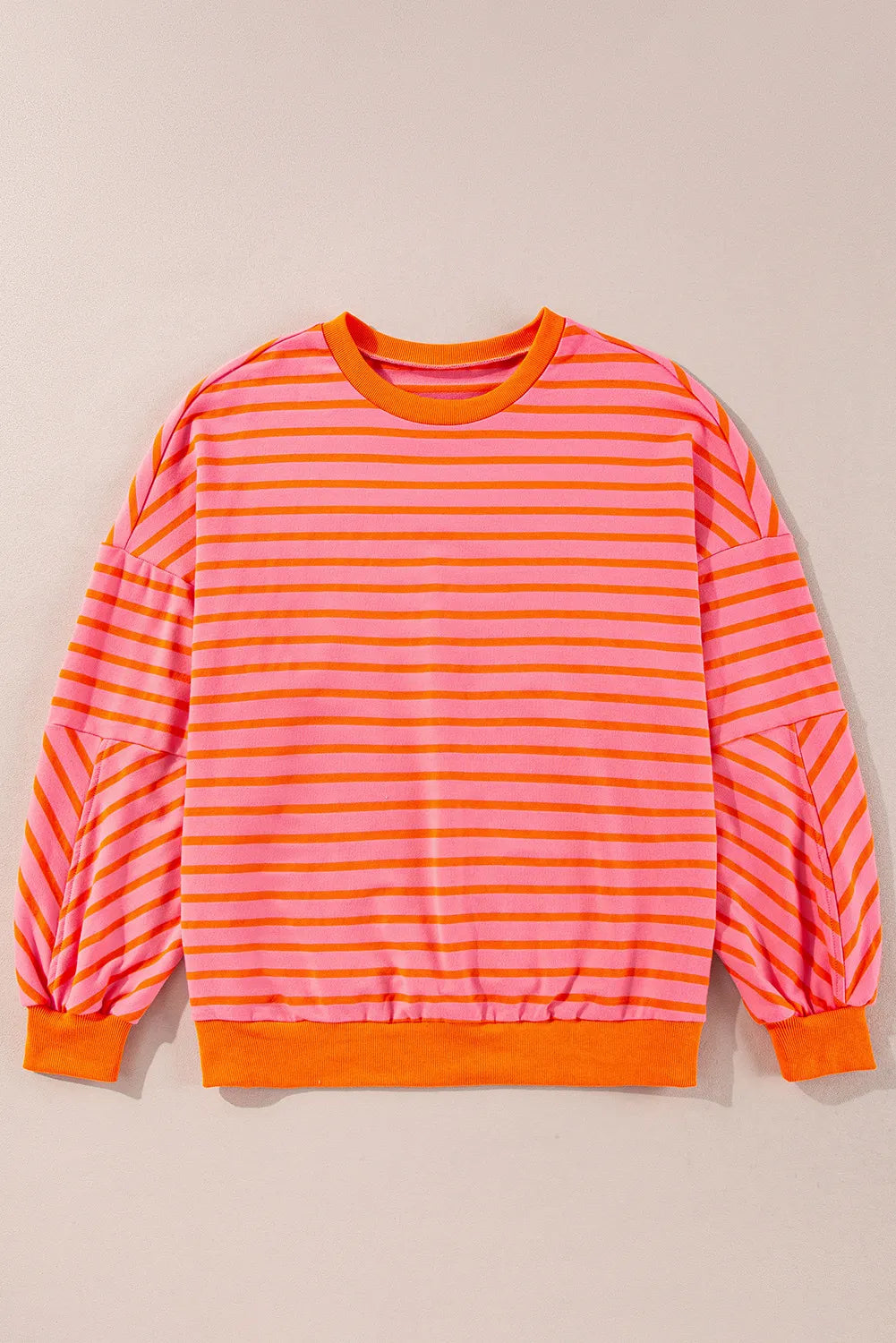 TEEK - Striped Dropped Shoulder Long Sleeve Sweatshirt TOPS TEEK Trend Strawberry S 