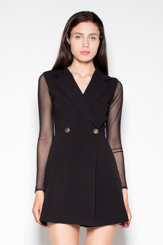 TEEK - Black Sheer Sleeve Blazer Evening Dress DRESS TEEK M   