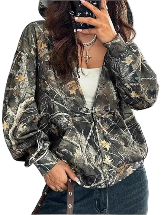 TEEK - Camo Vintage Printed Zip-Up Hoodie JACKET TEEK Trend Army Green S