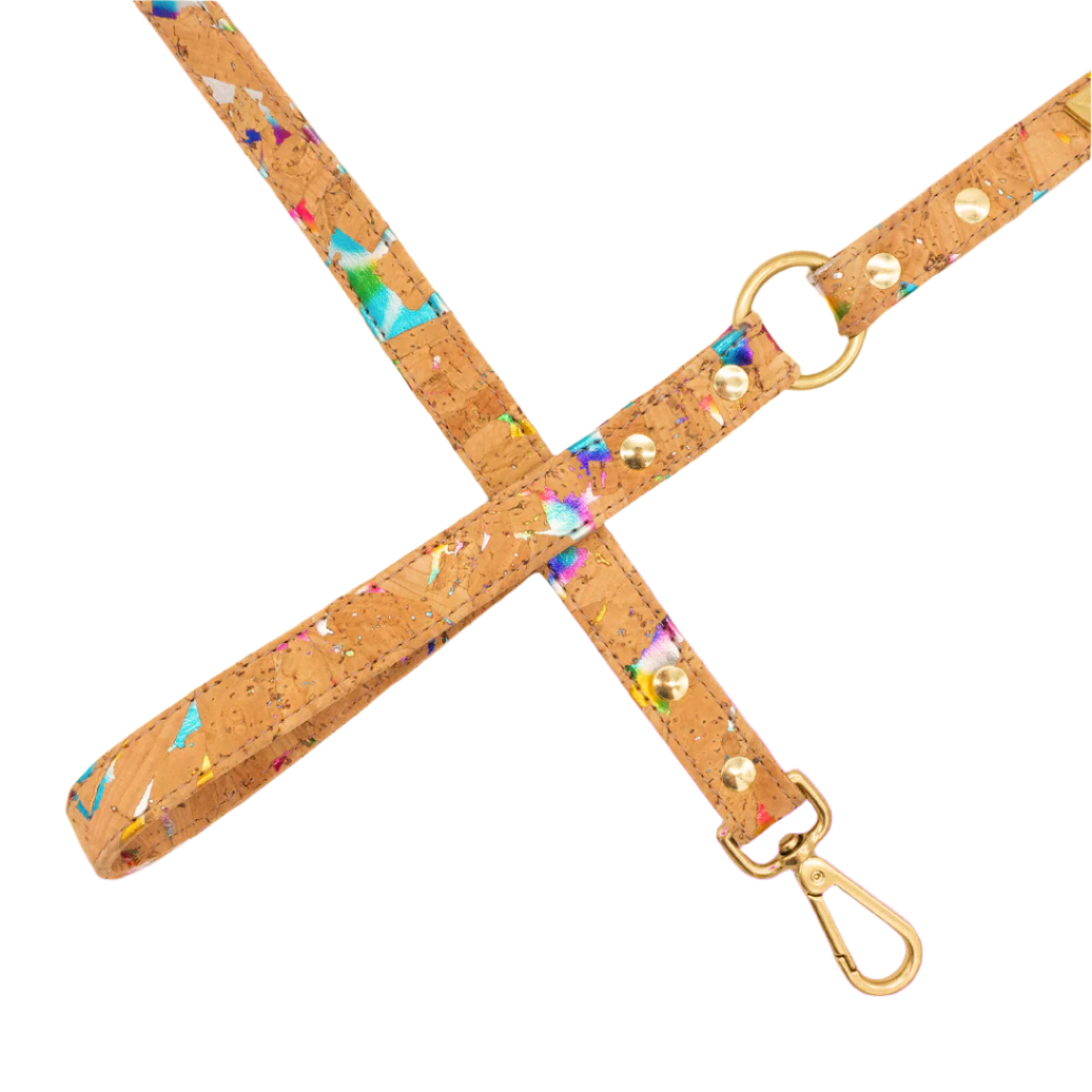 TEEK - Rainbow Pride Cork Leather Leash PET SUPPLIES TEEK DIP S/M Gold Color