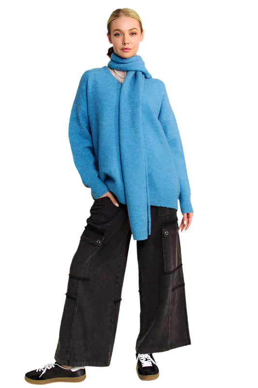 TEEK - Cerulean V-Neck Sweater Scarf Set TOPS TEEK Trend S